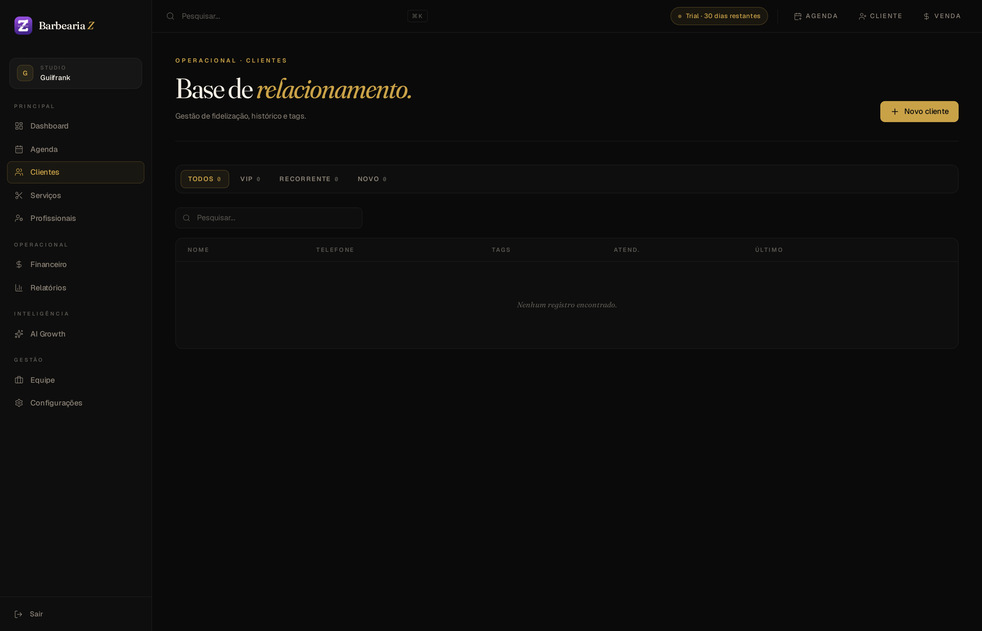 Clientes · CRM — Barbearia Z